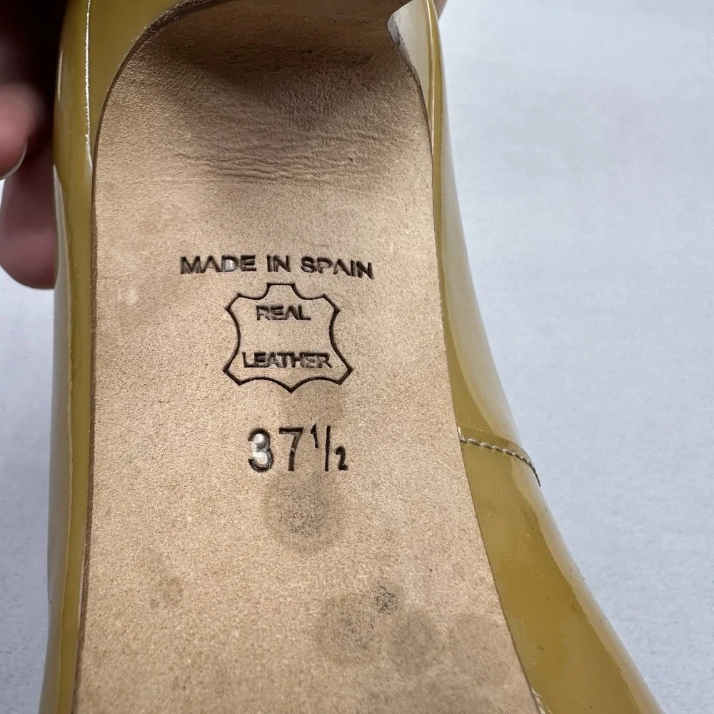 Womens 6.5 / EU 37.5 LK Bennett Pumps Mustard Patent Leather Stiletto Peep Toe